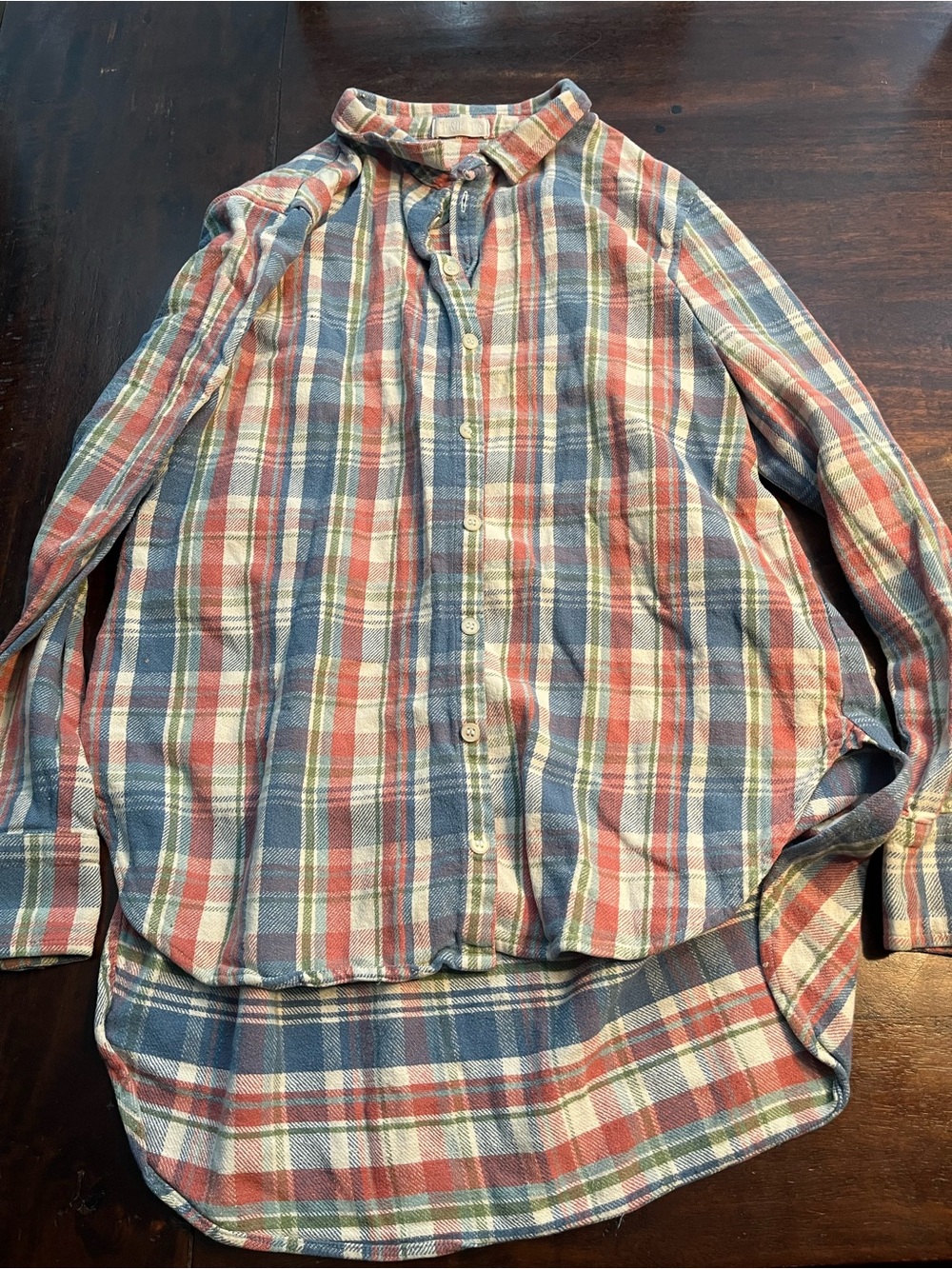 CP Shades Women's Red, Blue and Cream Plaid Button-Down Shirt